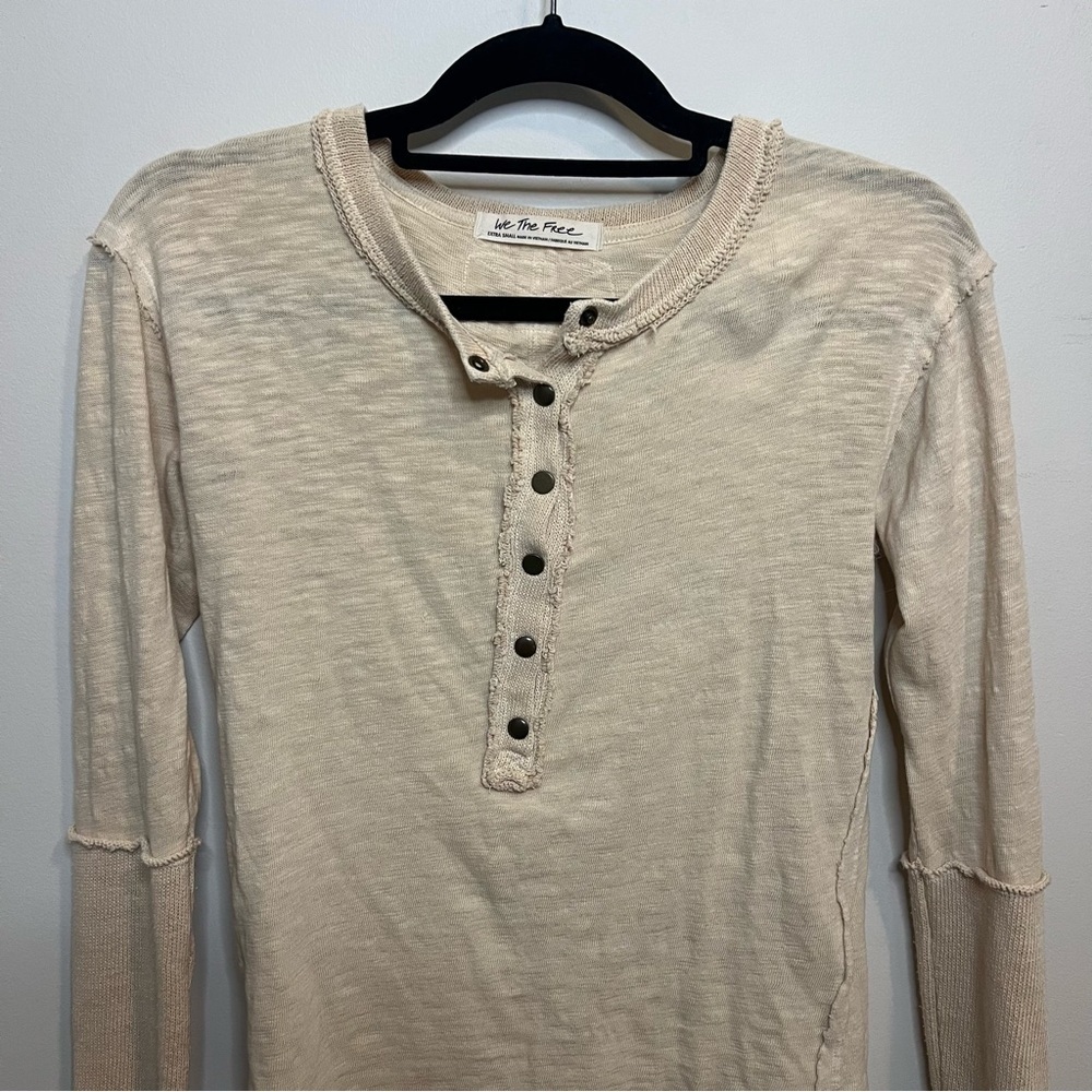 We the Free Phoebe Henley Long Sleeve Top with Exposed Seams Boho Spring - Picture 2 of 9